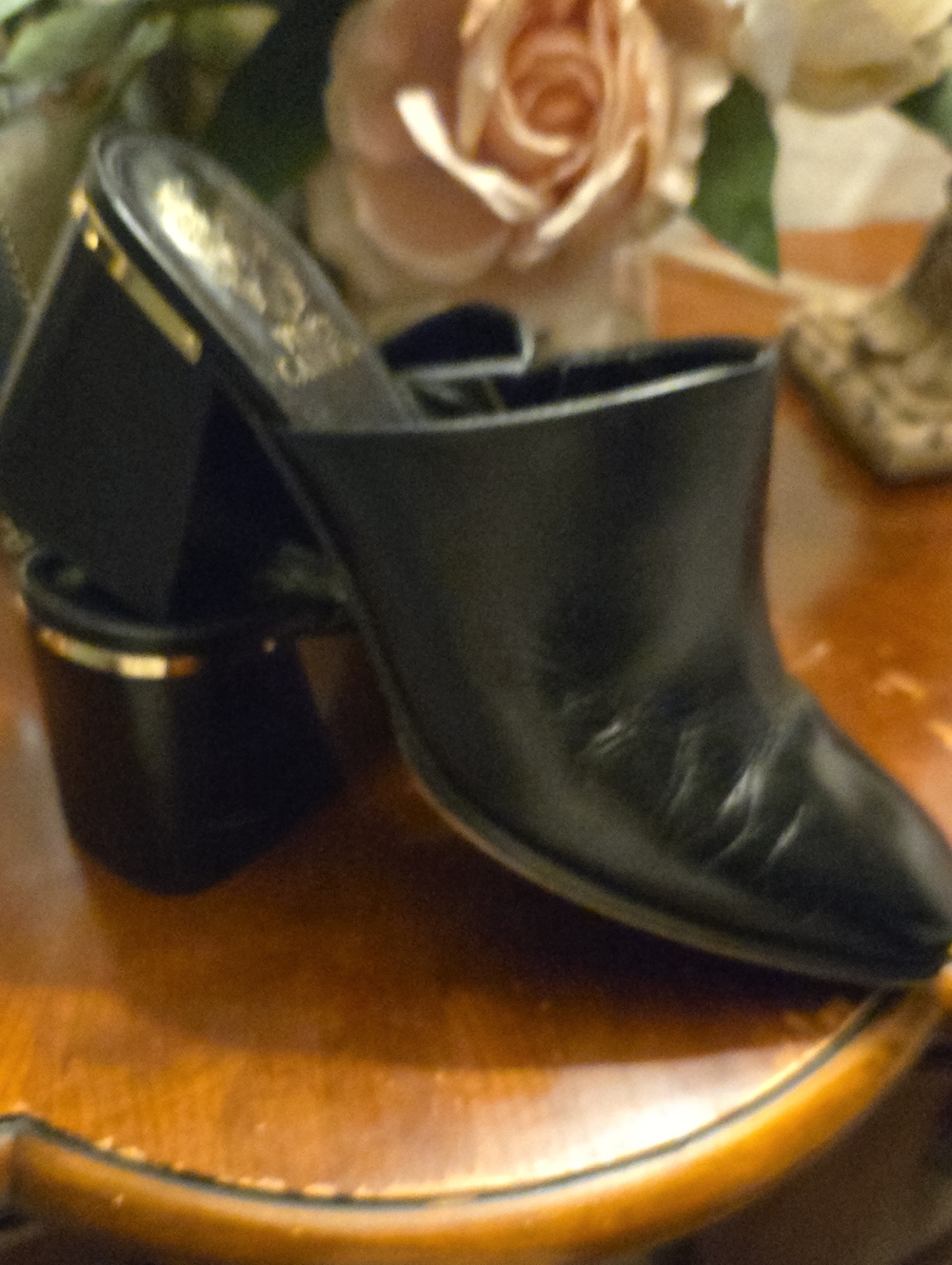 Vince Camuto Bristina Leather Block Heel Mule with Gold Accent